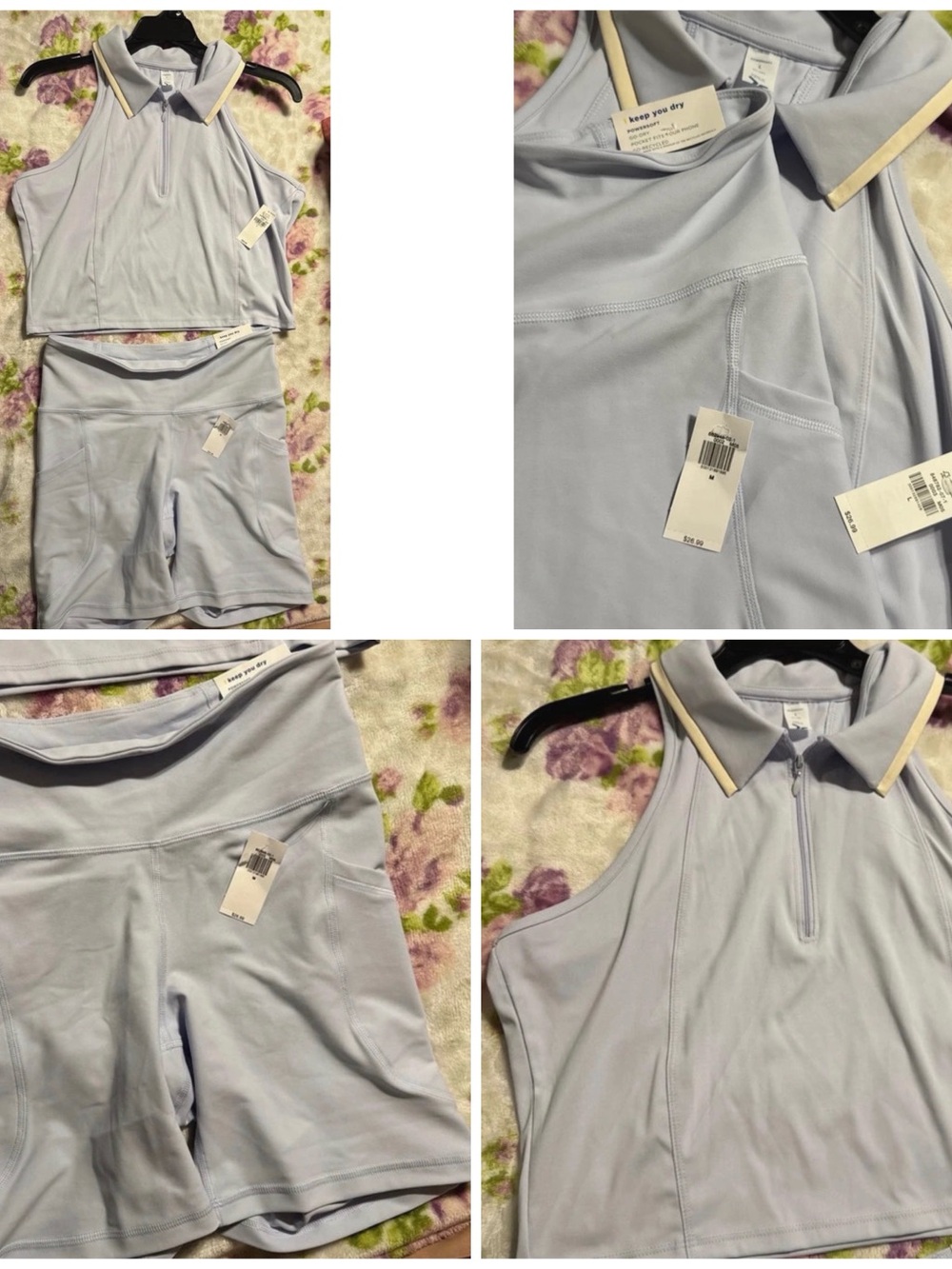 Set NWT Old Navy Light Blue Sleeveless Zip Polo Trim Tank (L) & Biker Shorts (M)